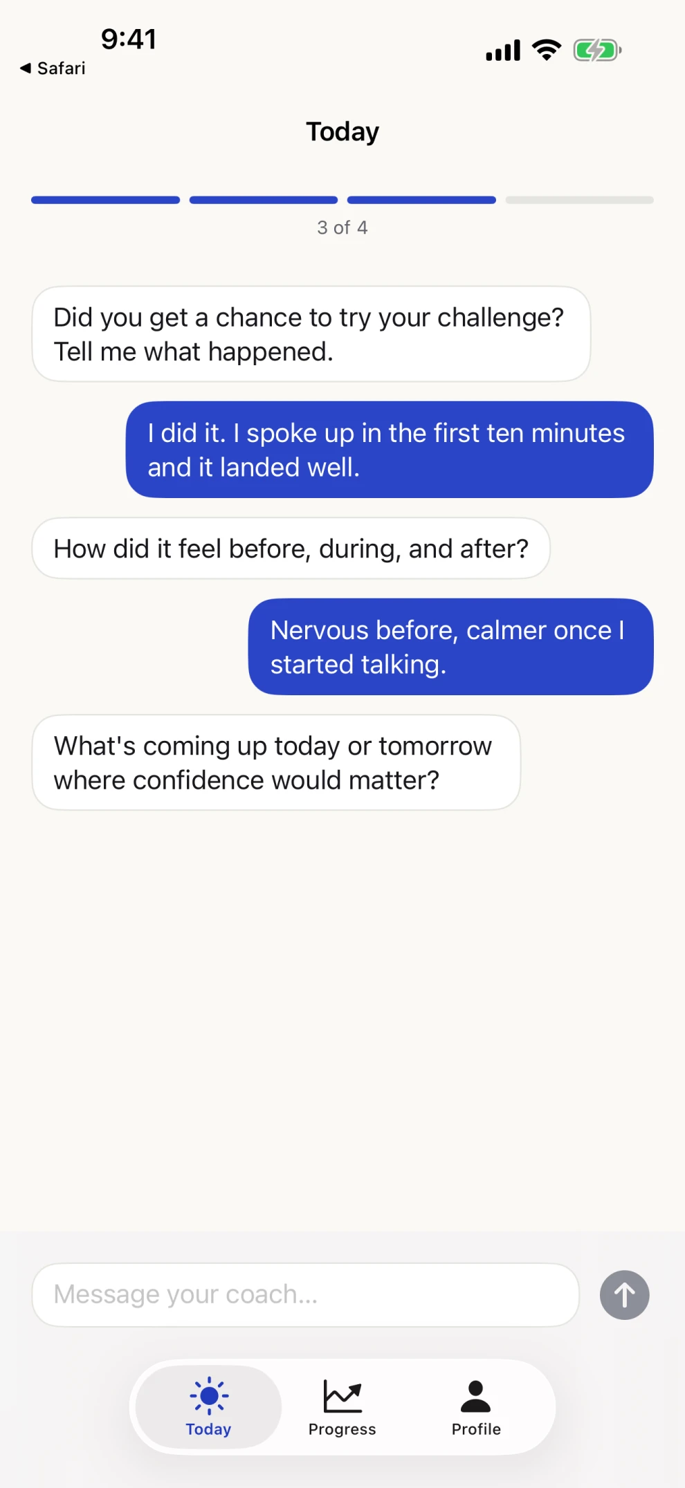 Daily reflection chat with the coach